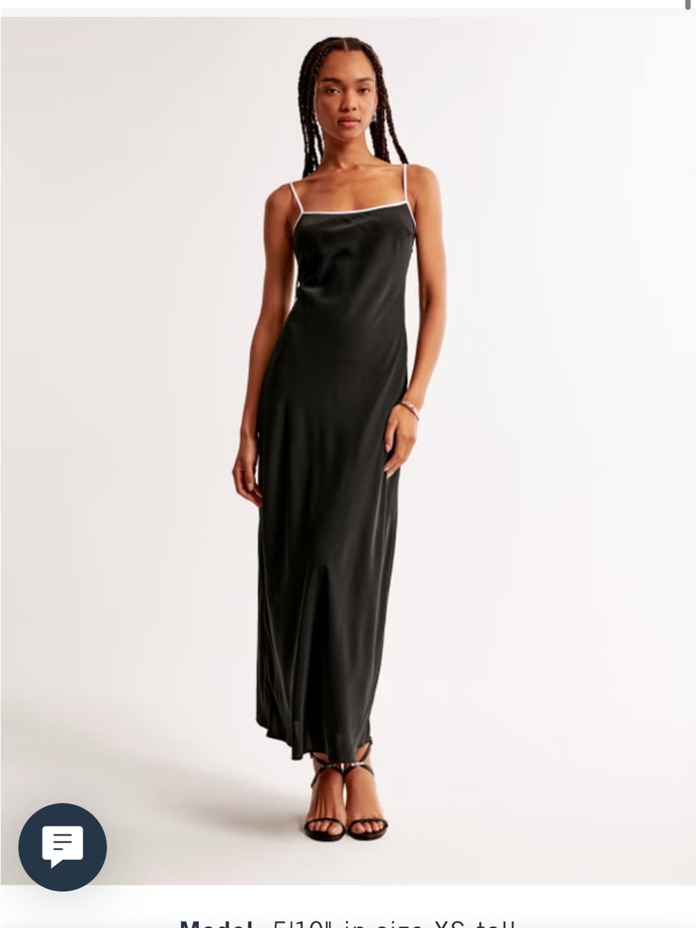 Abercrombie Black Satin Slip Maxi Dress with Contrast Trim Small